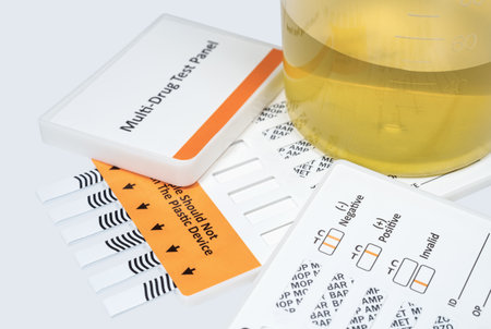 Rapid screen test panels for detection of six types of common drugs. Healthcare and medical tests