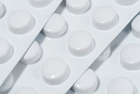 Tablets in a white blister pack close up. Healthcare and medicineの写真素材