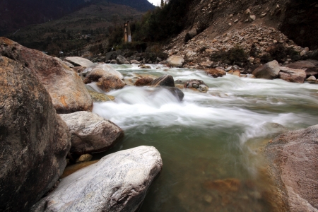 Waterfall, Lake, Lachungchu River in Sikkim, India の写真素材