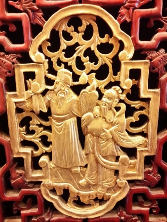 Wood carving ancient asian motifの素材