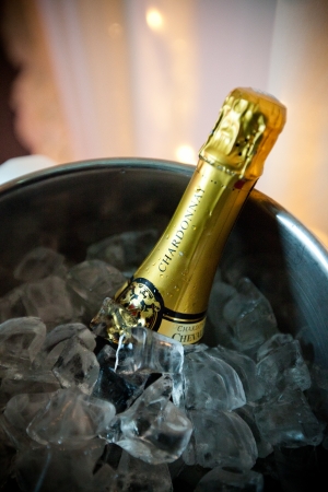 Bottle of champagne in an ice bucket のeditorial素材