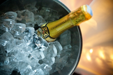 Bottle of champagne in an ice bucket のeditorial素材