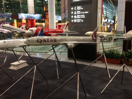 Qatar plane model display at KLIA International Departureの素材