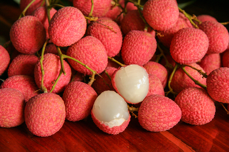 A bunch of red lycheeの写真素材