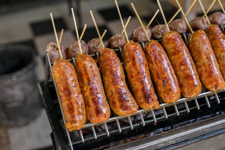 Close-up Thailand northeast sausage grillingの写真素材