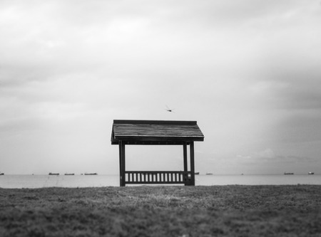A small hut at the beachの写真素材