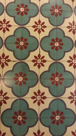 red green white flower floor tiles