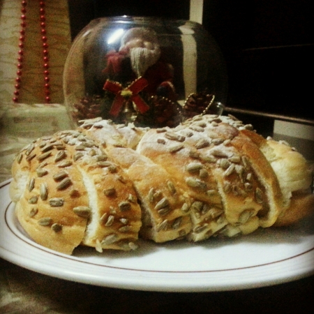 Freshly baked sunflower seeds bread for Christmasの素材