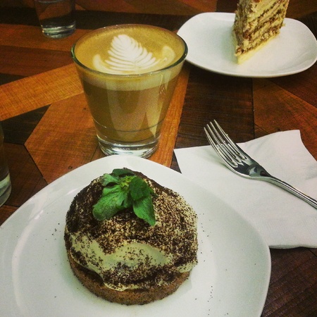 Creamy strawberry pie, cake with coffeeの素材