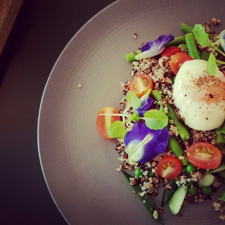 Quiona salad with poached eggの素材