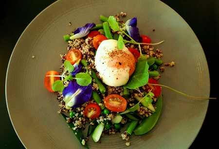 Quiona salad with poached eggの素材