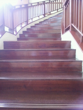 The wooden stairs sunlight viewの素材