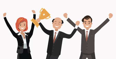 A joyful group of people holding a cup and celebrating successのイラスト素材