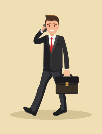Businessman man talking on the phone. Flat design. Vector illustration in cartoon styleのイラスト素材