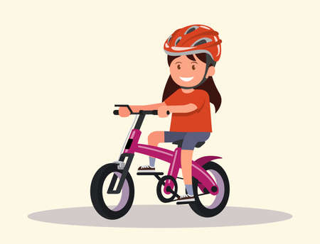 Cheerful girl rides a bicycle. Vector illustration of a flat designのイラスト素材