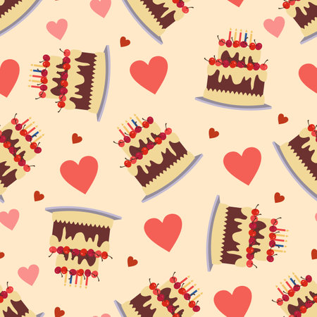 Seamless background with cakes. Birthday party background. Vector illustrationのイラスト素材
