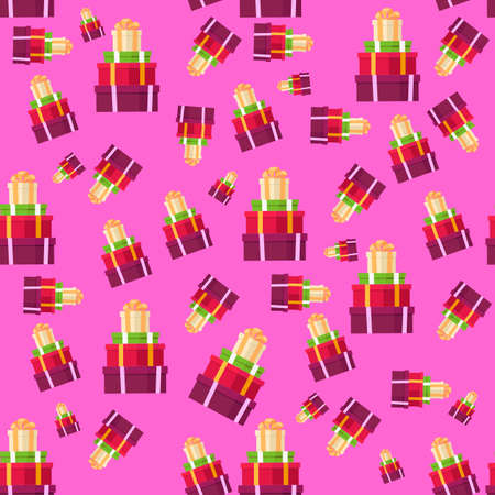 Gift boxes seamless pattern. Pattern of a gift box for printing on fabric, wrapping a gift box with paper. Vector illustration.のイラスト素材