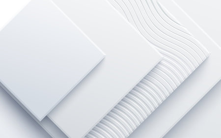 Abstract 3d background with white paper layers. Vector geometric illustration of white sliced shapes with wavy lines. Graphic design element. Elegant decorationのイラスト素材