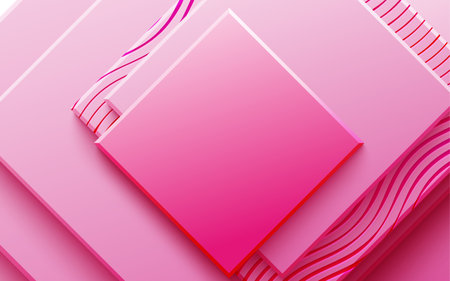 Abstract 3d background with pink paper layers. Vector geometric illustration of white sliced shapes with wavy lines. Graphic design element. Elegant decorationのイラスト素材