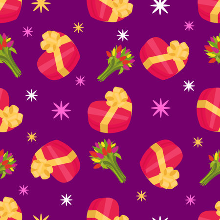Gift boxes seamless pattern. Pattern of a gift box for printing on fabric, wrapping a gift box with paper. Vector illustration.のイラスト素材