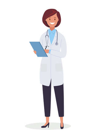 A doctor with a notebook, an illustration. Vector illustration in a flat style.のイラスト素材