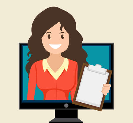 Learning provided through an application on laptop. Business, advisory service vector illustrationのイラスト素材