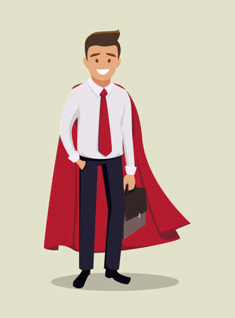 Businessman in a red cloak. Superhero of business. Vector illustration in a flat style.のイラスト素材