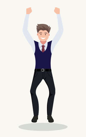 Business man jumps, celebrates the victory. Vector illustration of a flat design.のイラスト素材
