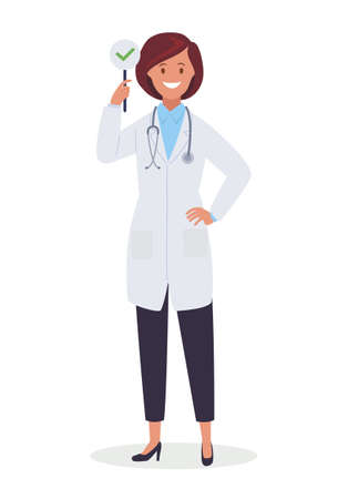 A female doctor with a stethoscope in a uniform. Vector illustration in a flat style.のイラスト素材