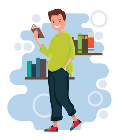 Portrait of man posing in stylish outfits. Vector illustration in a flat style.のイラスト素材