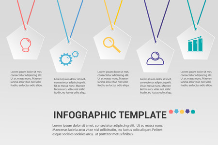 Modern infographics options template with 5 paper polygons. Vector. Can be used for web design, brochure, presentations and workflow layoutのイラスト素材