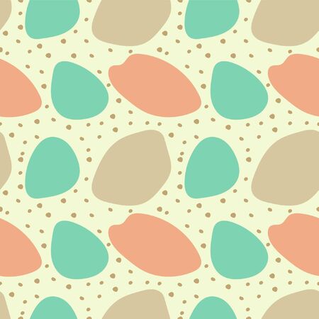 Seamless pattern with abstract multicolored spots on a pale yellow background, simple children's vector illustration. Colorful print can be used for textile, fabric, wrapping, wallpaper etcのイラスト素材
