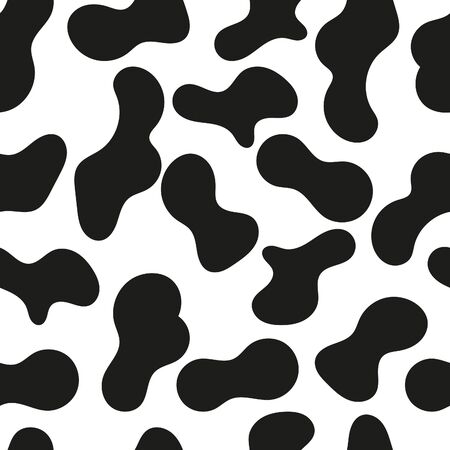 Seamless pattern black and white cow skin, animal print or dalmatian dog stains. Vector illustration. Colorful print can be used for textile, fabric, wrapping, wallpaper etcのイラスト素材