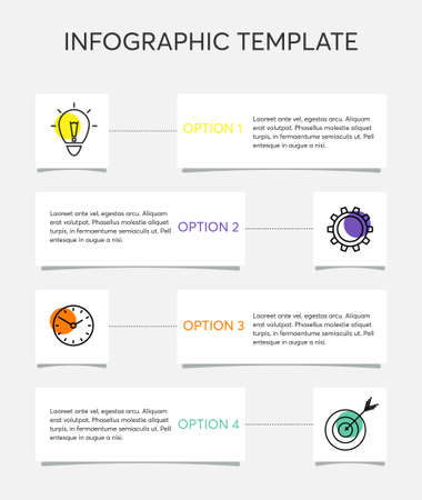 Business infographic process from squares design with icons and 4 options, steps, parts. Universal vector infographics template for presentation, report, strategy.のイラスト素材