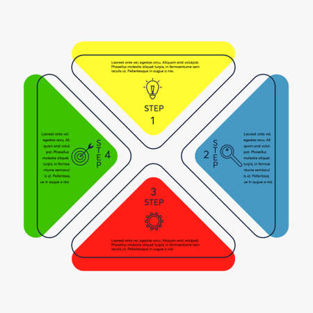 Flat colorful vector infographic from 4 steps. Universal infographics business concept for presentation, report, workflow, strategy, start-up. Business data visualization.のイラスト素材