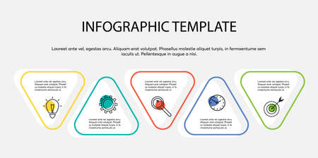 Flat colorful vector infographic with 5 options. Minimalist infographics business concept for presentation, report, workflow, strategy, start-up. Business data visualizationのイラスト素材