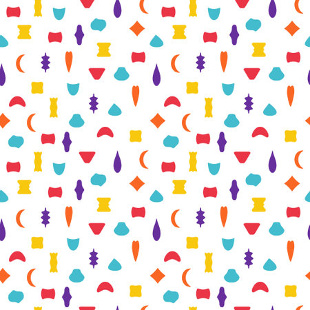 Seamless pattern on white background. Endless backdrop from isolated multicolored abstract shapes. Template for design of fabric or kids wallpapersのイラスト素材
