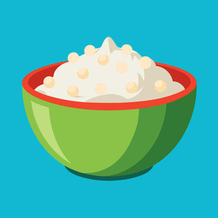 Homemade cottage cheese in bowl. Cartoon vector illustration.の素材