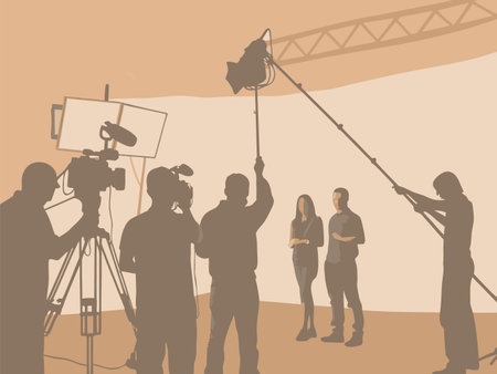 Filming process in the studio. Content creating. Flat style. Vector illustrationの素材