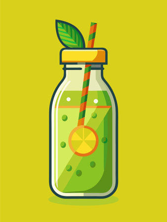 Fresh detox juice with straw. Cartoon vector illustrationの素材