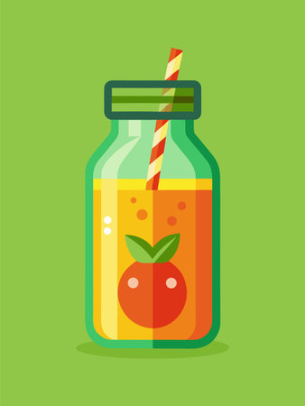 Fresh detox juice with straw. Cartoon vector illustrationの素材