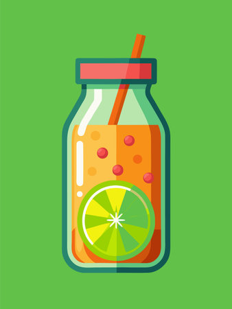 Lemonade in a jar with a straw. Vector illustration.の素材