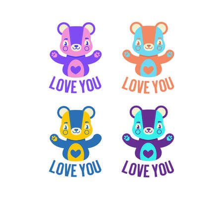 Teddy Bear Valentine's Day Card, Vector Flat Designのイラスト素材