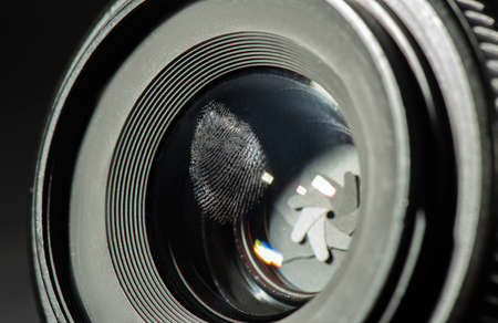 fingerprint on a camera lens background. Macro view.の写真素材