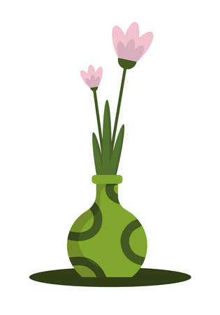 green vase with flowers concept background. Cartoon illustration of a vase with flowers vector background concept for web designのイラスト素材