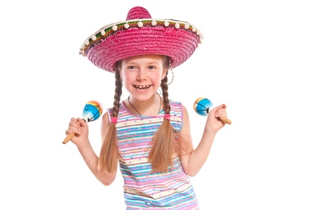 little girl in a straw hatの写真素材