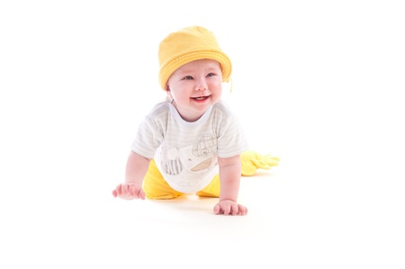 baby crawling laughs and funの写真素材