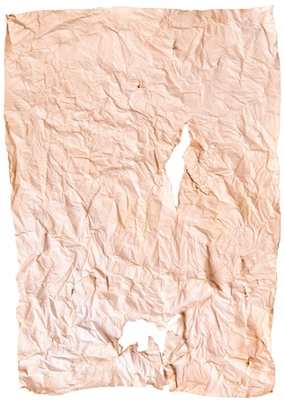 worn old brown paper with scratches. isolated on a white backgroundの写真素材