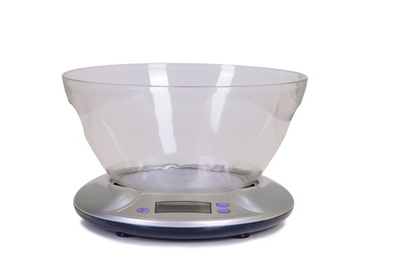 kitchen scale on white background の写真素材