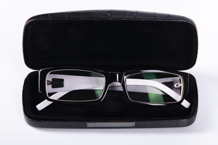 optical glasses on a light gray background in a caseの写真素材
